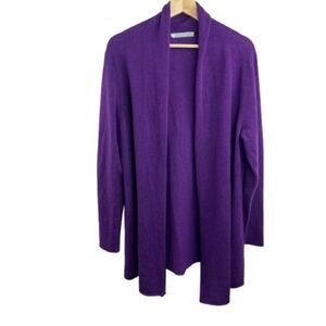 IN 100% Cashmere Soft Knit Open Front Purple Cardigan Size XL